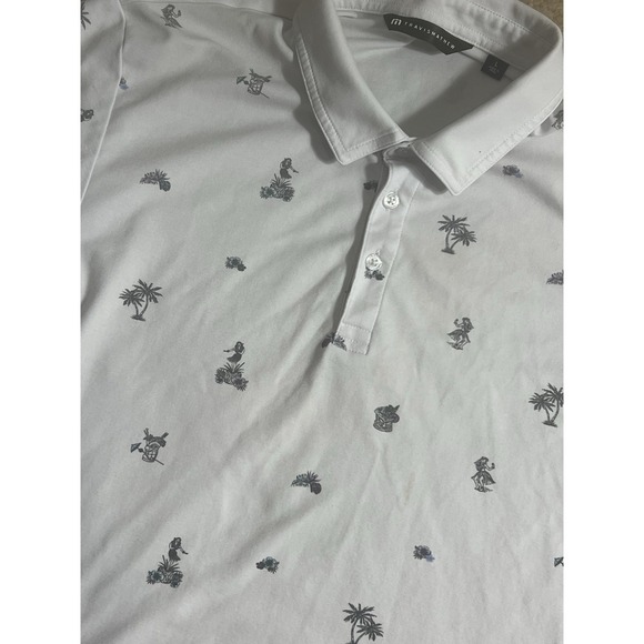 TravisMathew Other - TRAVIS MATHEW Polo Shirt Large White Golf Tiki Hawaiian Hula Girl Mai Tai Drinks